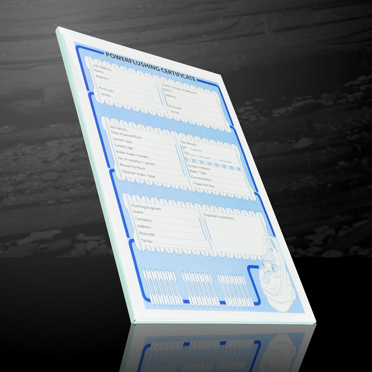 PAD OF POWERFLUSHING COMPLETED CERTIFICATES KAMCO - PFM