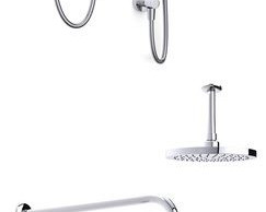 Enzo concealed dual outlet thermostatic shower with overhead arm, soaker, flexible slide rail kit, push button handset and wall elbow