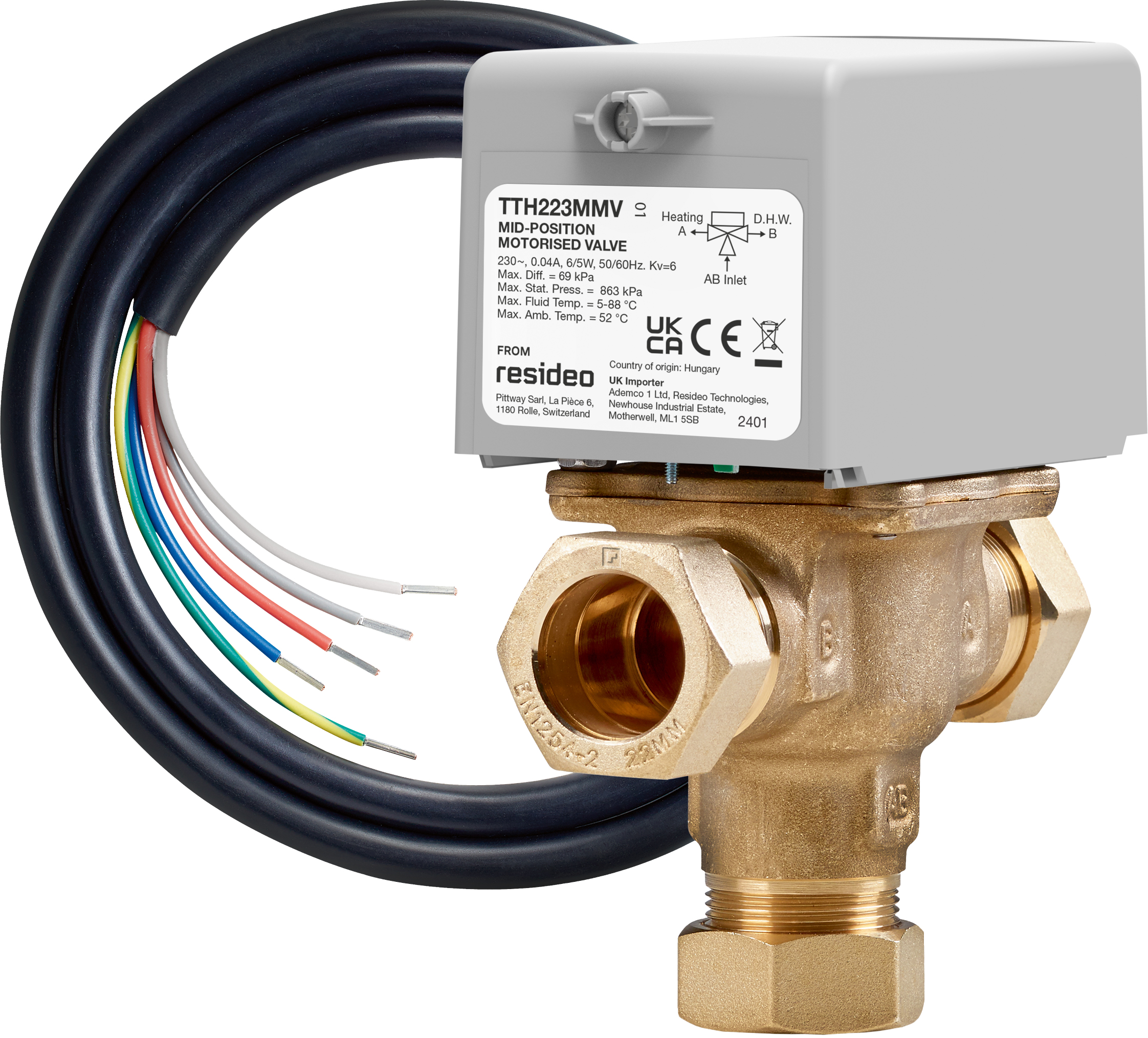 Totalhome 22Mm 3 Port Mid Position Zone Valve